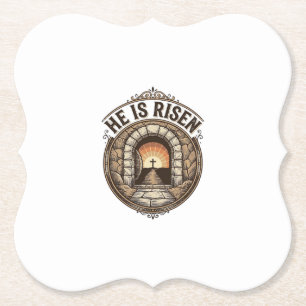 He Is Risen Vintage Easter Cross Shirt Paper Coaster