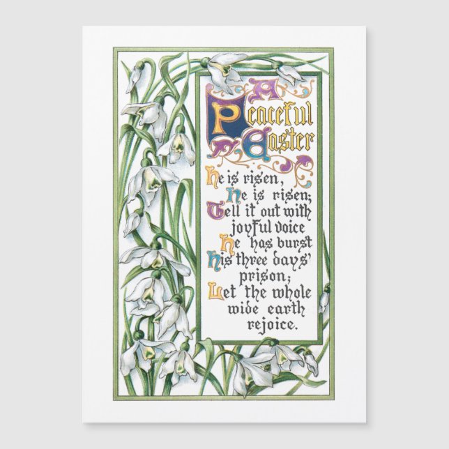 He Is Risen Vintage Easter Text with Snowdrops (Front)