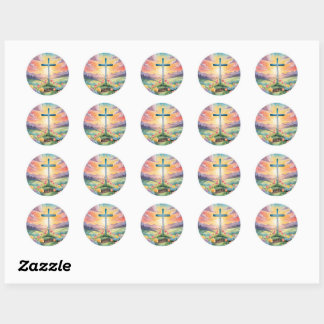 He is Risen, Watercolor Art Classic Round Sticker