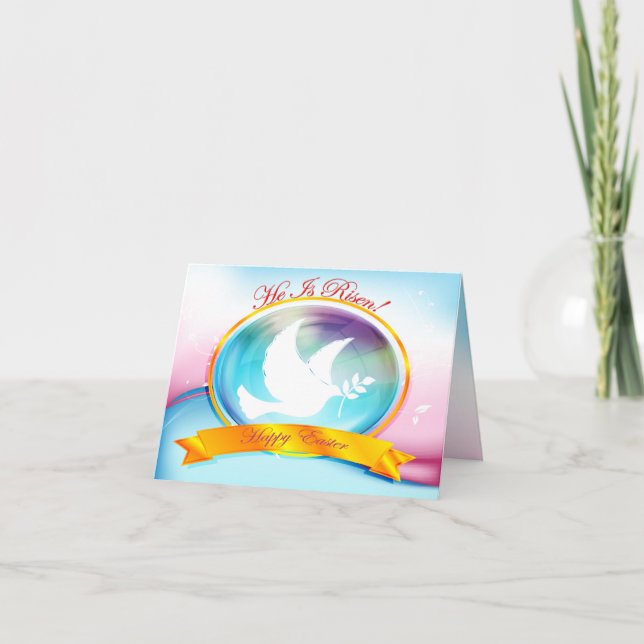 He Is Risen! White Dove of Peace Happy Easter Card (Front)