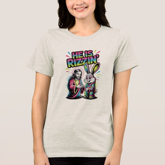 He Is Rizzen Easter Tee Funny Gen Z Christian Meme (Front)