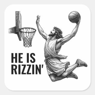 He is Rizzin - Basketball Jesus Funny Jesus Meme Square Sticker