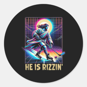 He Is Rizzin Christian Ice Hockey Lover Jesus Meme Classic Round Sticker