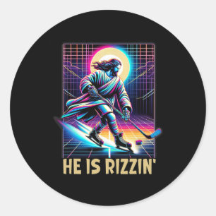 He Is Rizzin Christian Ice Hockey Lover Jesus Meme Classic Round Sticker