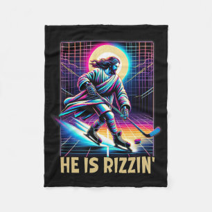 He Is Rizzin Christian Ice Hockey Lover Jesus Meme Fleece Blanket