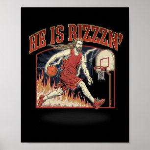 He Is Rizzin Easter Day Playing Bysketbyll Vintage Poster