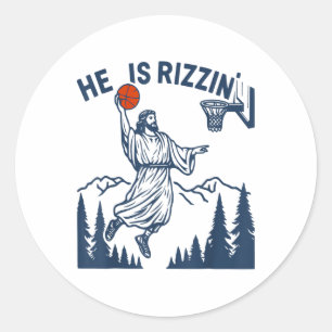 He Is Rizzin Easter Funny Basketball Christian Rel Classic Round Sticker