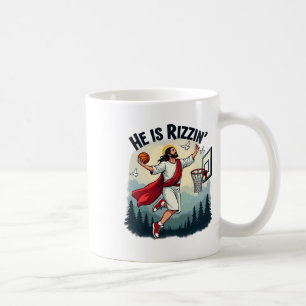 He Is Rizzin Easter Jesus Playing Basketball Hoop  Coffee Mug