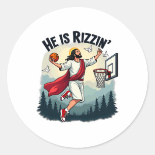 He Is Rizzin Easter Jesus Playing Bysketbyll Hoop Classic Round Sticker