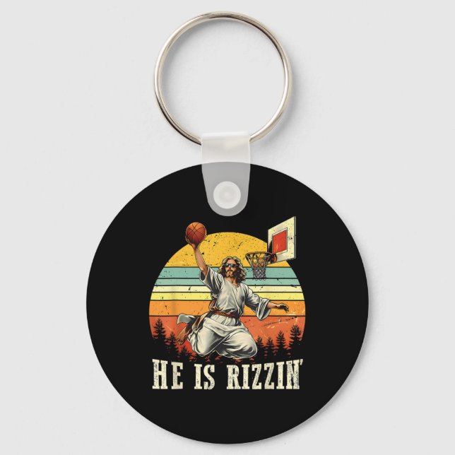 He Is Rizzin Easter Sketll Christian  Key Ring (Front)