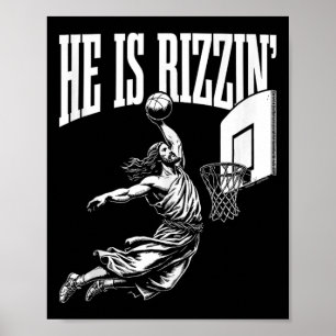 He Is Rizzin Fun Jesus Basketball Meme Tank Top  Poster