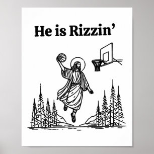 He Is Rizzin Funny Basketball Retro Christian Reli Poster
