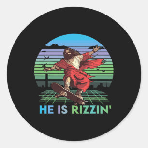 He Is Rizzin Funny Easter Day Jesus Riding Skatebo Classic Round Sticker