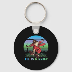 He Is Rizzin Funny Easter Day Jesus Riding Skatebo Key Ring