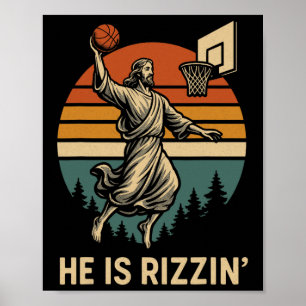 He Is Rizzin' Funny Easter Sketll Jesus Dunking Re Poster