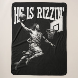 He Is Rizzin Funny Jesus Basketball Easter Day Sherpa Blanket
