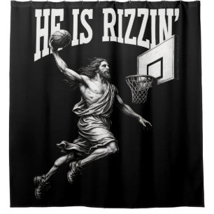 He Is Rizzin Funny Jesus Basketball Easter Day Shower Curtain
