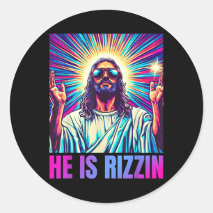 He Is Rizzin Funny Jesus Meme Christian Men Boy  Classic Round Sticker