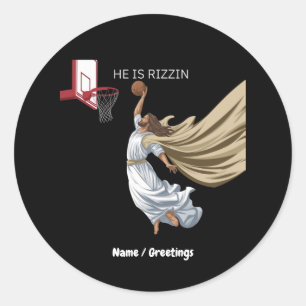 He Is Rizzin Funny Jesus Playing Basketball Retro Classic Round Sticker