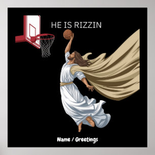 He Is Rizzin Funny Jesus Playing Basketball Retro Poster