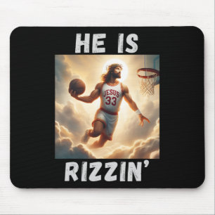 He Is Rizzin Funny Jesus Playing Bysketbyll Mouse Pad