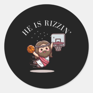 He Is Rizzin Funny Jesus Playing Sketll1 Classic Round Sticker
