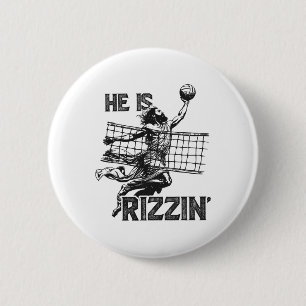 He Is Rizzin Funny Jesus Playing Volleybyll Player 6 Cm Round Badge