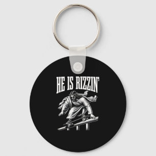 He Is Rizzin Funny Jesus Skateboard Meme Key Ring