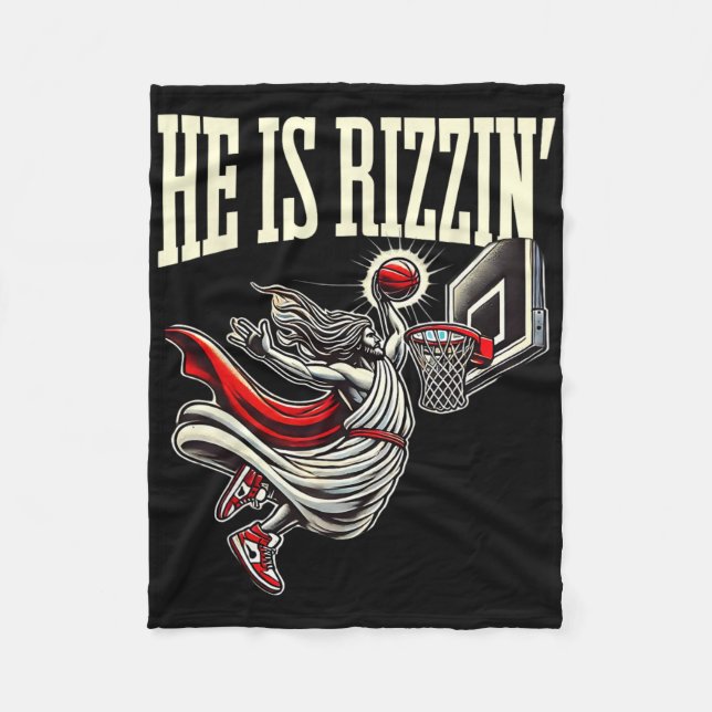 He Is Rizzin Funny Jesus Sketll Meme  Fleece Blanket (Front)