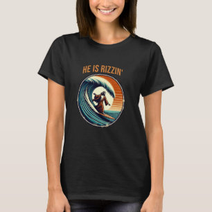 He Is Rizzin Funny Jesus Surfing Retro Easter Vint T-Shirt