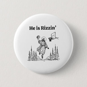 He Is Rizzin Funny Sketll Retro Christian Religiou 6 Cm Round Badge