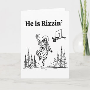 He Is Rizzin Funny Sketll Retro Christian Religiou Card