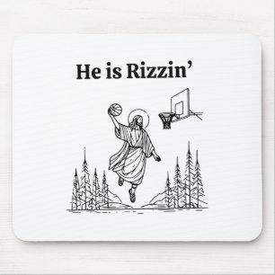 He Is Rizzin Funny Sketll Retro Christian Religiou Mouse Pad