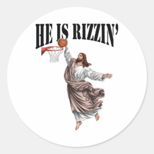 He Is Rizzin Jesus Basketball Christian Easter Jes Classic Round Sticker