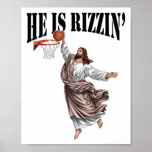 He Is Rizzin Jesus Bysketbyll Christian Easter Jes Poster