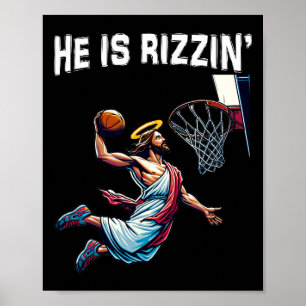 He Is Rizzin Jesus Bysketll Easter For Kids Men Wo Poster