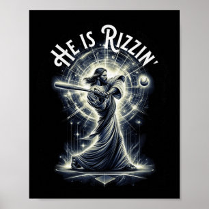 He Is Rizzin Jesus Playing Baseball Fun Sports Riz Poster