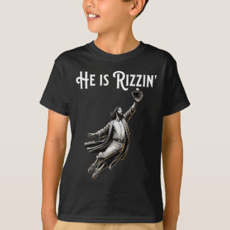 He Is Rizzin Jesus Playing Baseball Fun Sports Riz T-Shirt