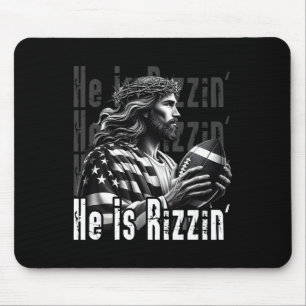 He Is Rizzin Jesus Playing Footbyll Funny Sports C Mouse Pad