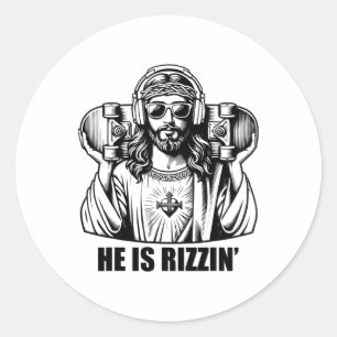 He Is Rizzin Jesus Skateboard Easter Religious Ris Classic Round Sticker