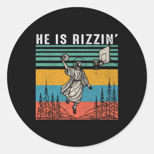 He Is Rizzin Shirt Bysketbyll Jesus Retro Easter C Classic Round Sticker