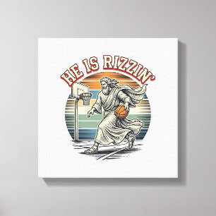 He Is Rizzin Vintage Basketball Religious Shirt De Canvas Print