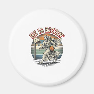 He Is Rizzin Vintage Basketball Religious Shirt De Magnet