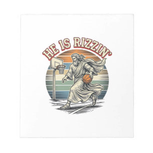 He Is Rizzin Vintage Basketball Religious Shirt De Notepad