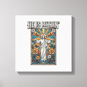 He Is Rizzin Vintage Easter Stained Glass Shirt De Canvas Print