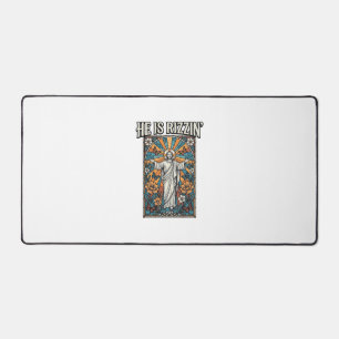He Is Rizzin Vintage Easter Stained Glass Shirt De Desk Mat