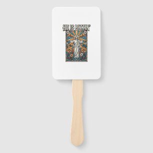 He Is Rizzin Vintage Easter Stained Glass Shirt De Hand Fan