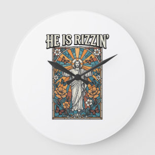 He Is Rizzin Vintage Easter Stained Glass Shirt De Large Clock