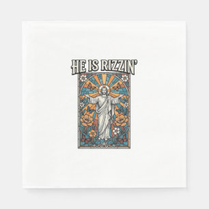 He Is Rizzin Vintage Easter Stained Glass Shirt De Napkin
