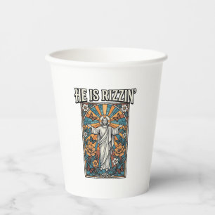 He Is Rizzin Vintage Easter Stained Glass Shirt De Paper Cups